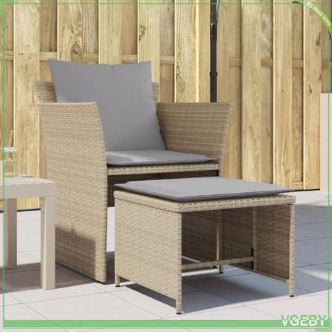 Chaise de jardin - FAFEICY - 368619 - Beige résine tressée - Repose-pied - Coussins inclus (1/5)