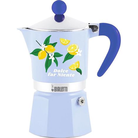 BIALETTI CAFETIÈRE MOKA RAINBOW DOLCE FAR NIENTE 3 TASSES BLEUE AVEC CITRONS EN ALUMINIUM 130 ML MANUELLE PRÉPARATION DE CAFÉ EX