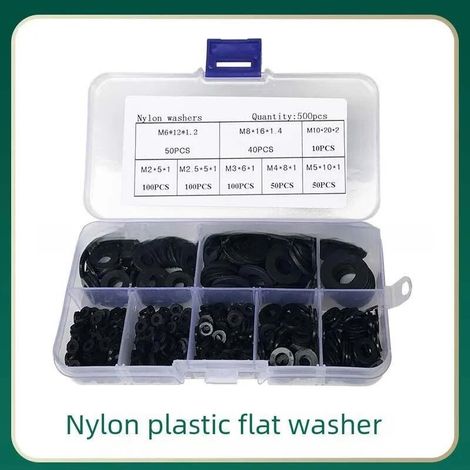 Lot 500 joints plats en nylon Tailles M2 à M10 Isolants électriques Anti-fuite et anti-vibration Pour plomberie, pneumatique et électronique (1/5)
