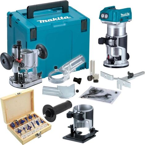 Makita DRT50ZJX2 18v Cordless Brushless Router Trimmer + Plunge Base + 12pc Set (1/5)