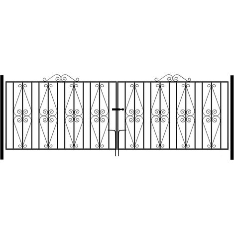 Stirling Scroll Double Driveway Gate - Solid Steel - Fits Gap of 3353 mm x 914 mm High - Electro Galvanised/Black Powder Coated