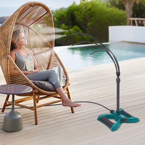 Brumisateur Extérieur sur Pied, Système de refroidissement à brouillard sur pied avec configuration en 2 parties, tuyau d'extension de 10 m et 4 buses en laiton pour Terrasse Jardin Piscine Animaux (1/5)