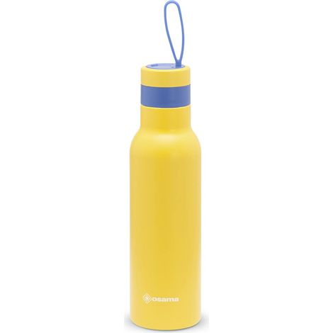 Osama BECOLOR, Borraccia Termica Antibatterica in acciaio inossidabile e argento, 500 ml - Giallo/ Blu