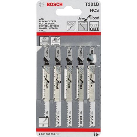 Bosch T 101 B Jigsaw Blades 100mm Pack of 5 for Wood Cutting