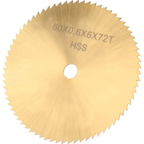 Lame de scie circulaire en acier rapide 60mm 72 dents Titane plaqué Petit disque de coupe en or pour métal, bois, plastique (6mm) (1/5)