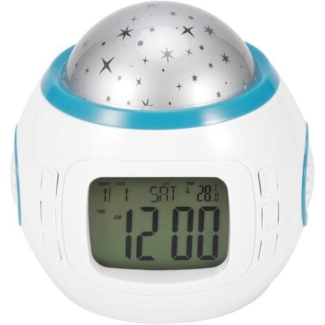 Projektionswecker, LED-Sternenprojektor-Nachtlicht, Musikalischer Wecker, Multifunktionskalender, Temperaturanzeige, Nachtlicht für Kinder (Batterien nicht enthalten). (1/5)