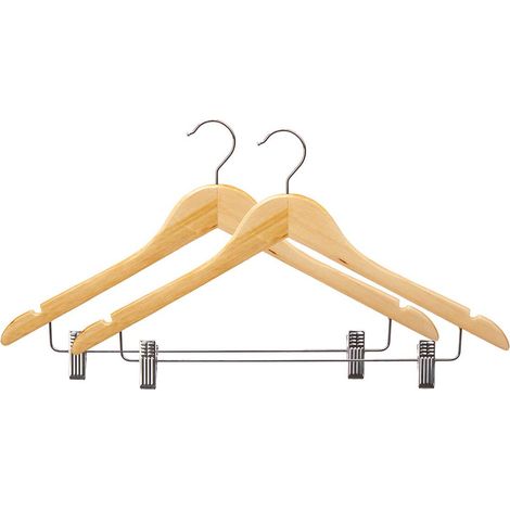 Holzkleiderbügel für den Schrank mit Metallklammern COMFY PLACES, 2er-Set