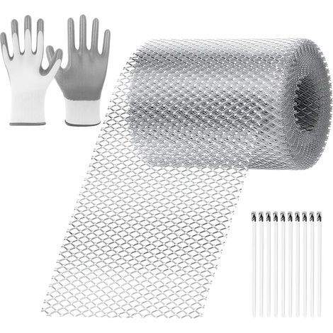 Protection de gouttière en maille d'aluminium 15cmx600cm, protège-gouttières en aluminium, avec 10 attaches et une gants PU, anti-feuilles et Débris, anti-boucher de gouttière de toit (1/5)