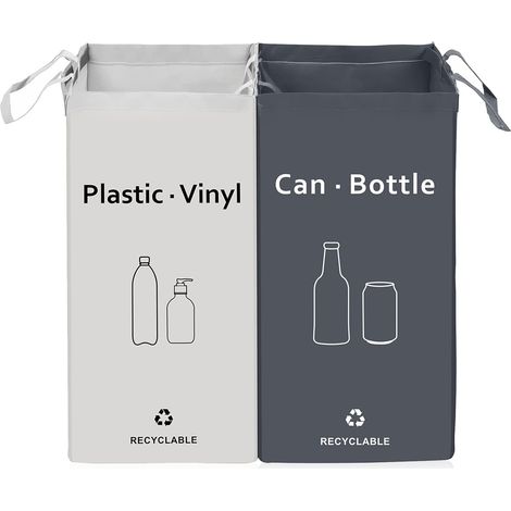 Lot de 2 Bacs de Déchets Poubelle Trieur pour Recyclage pour Extérieur/Intérieur - Papier, Verre, Plastique (1/5)