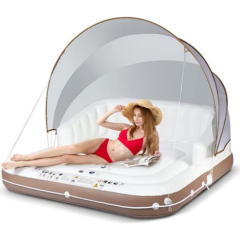 Costway – Matelas gonflable de piscine 180x180cm – Auvent rétractable UPF50+ – 2 porte-gobelets – Gonflage rapide en 10 min – Capacité 200 kg (1/5)