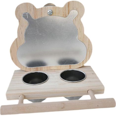Vogel-Spiegelspielzeug mit Sitzstange, Papageien-Spiegelfutternäpfe für Wellensittiche, Sittiche, Unzertrennliche und Aras-Bear