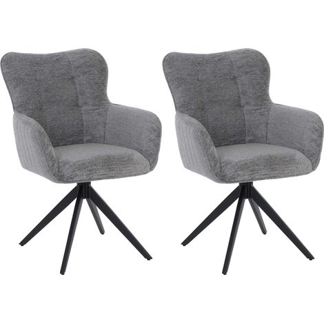 [NEUWERTIG] 2er-Set Esszimmerstuhl HHG-307, Stuhl Armlehne drehbar Auto-Return, Stoff Chenille (680g/m²) Metall grau (1/5)