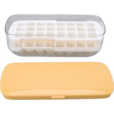 Bac à glaçons 2 couches 48 cases avec couvercle jaune - Accessoire ménager en silicone ABS PP PET pour fabrication de glaçons (1/5)