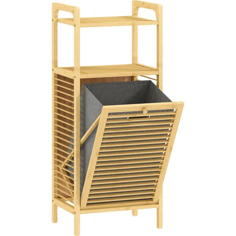 Mueble de almacenamiento, estructura de bambú, diseño tres en uno, color madera natural. (1/2)