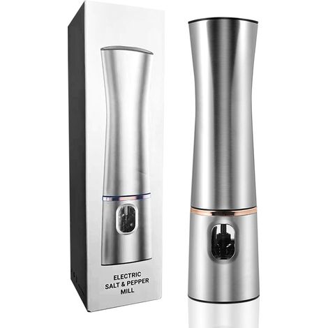 Moulin à sel et poivre électrique rechargeable, lot de 2 broyeurs en inox avec socle de charge et adaptateur - 2 moulins automatiques (1/5)
