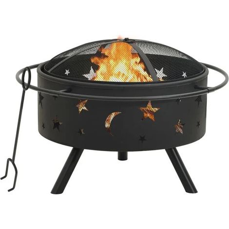 Bassin à feu avec tisonnier, 76 cm XXL, acier (1/5)