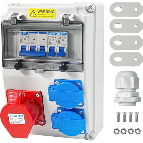 Tableau Électrique 16A, Coffret Électrique de Chantier 230V, 2x16A 1x32A avec disjoncteur et protection FI, prises Schuko et CEE, IP54 Coffret Électrique Mural pour Ateliers, Chantiers et Usines (1/5)