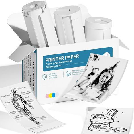 Lot de 3 rouleaux d'étiquettes thermiques autocollantes authentiques compatibles avec la mini imprimante PM290 - 54 mm x 3,2 m - Pour journal, étude, photos, notes - Blanc (1/5)