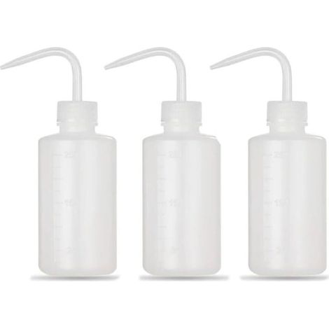 Lot de 3 flacons pissettes de 250 ml Bouteilles de laboratoire avec pipette fine en plastique Flacon doseur Bouteille de lavage pour le nettoyage (1/4)