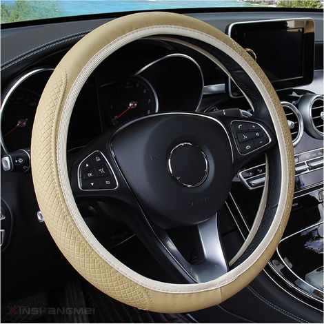 Funda para volante de coche antideslizante, transpirable y flexible, de microfibra y piel suave, tamaño universal (38 cm de diámetro), para furgonetas, camiones y SUV (beige)