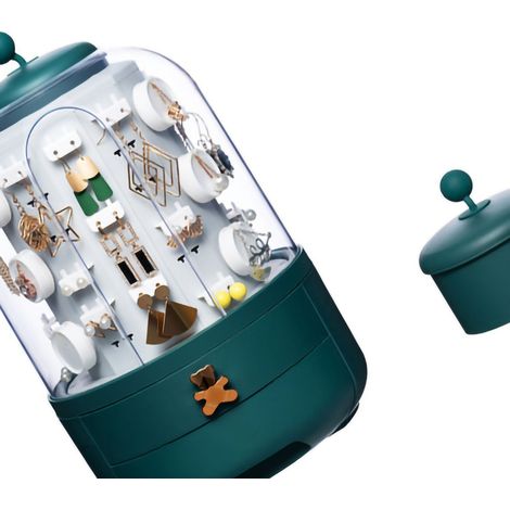 Tisch-Schmuckaufbewahrungsbox, Schubladenorganizer für Ohrringe und Halsketten, Standard-Staubschutzbox grün 1842, elegante Geschenkbox. (1/5)