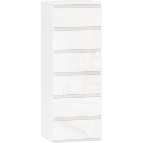 Comò Slim 40x35x109 cm 6 Cassetti Finitura Lucida in MDF Bianco (1/5)