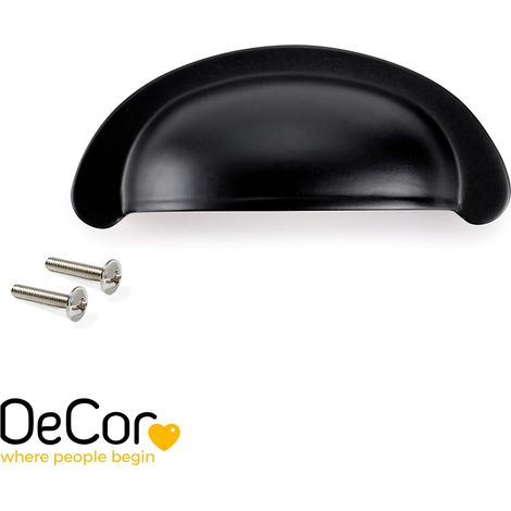 Emuca Maniglia per mobili Alberic, L77mm, interasse 64mm, Zama, Verniciato nero