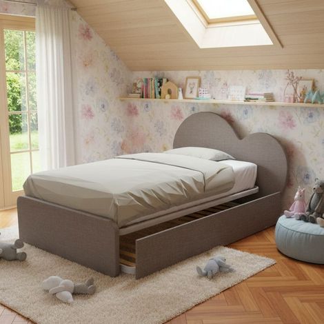 Letto a cuore 1 piazza e mezza con secondo letto estraibile - Perfetto per camerette - Grigio fumo