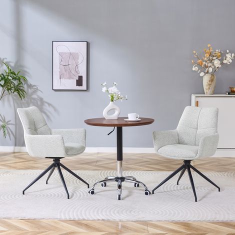 [Pack de 2] Fauteuil tournant 360° avec assise garnie : revêtement gris beige clair, piètement en acier noir mat, dossier respirant et ergonomique, idéal pour un intérieur contemporain chic, salle à m (1/5)