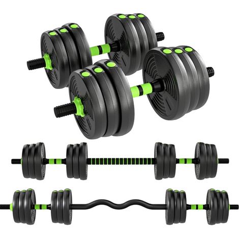 Set de mancuernas ajustables 25 kg 3 en 1 con barra recta y barra EZ HOMVRA (1/3)