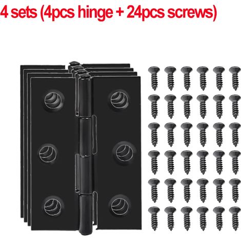 (4 jeux) Charnières de porte noires, charnières à paumelle en acier inoxydable avec vis, charnières pour tiroirs et meubles, plaque de montage, supports de fixation plats (1/5)