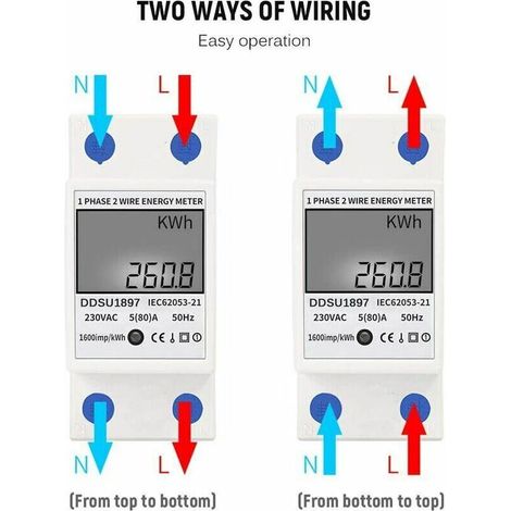 Contatore elettrico monofase, 80A 220V Contatore di energia elettrica digitale Contatore elettrico monofase per guida DIN Contatore elettrico multifunzione a due funzioni a filo singolo