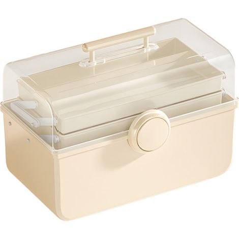 Boîte de rangement pour médicaments en plastique multicouche portable, trousse de premiers secours familiale avec poignée supérieure pour la maison (1/5)