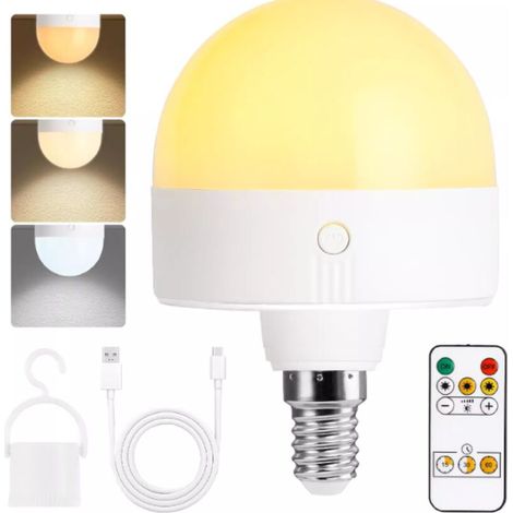 Ampoule rechargeable E14, lot de 2, 300 lm, équivalent 9 W, chargeur amovible, 3 températures de couleur, lampe de secours ronde avec télécommande et variateur, titane-AquaForge (1/4)