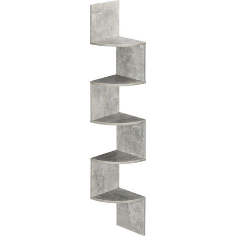 Étagère d'angle murale en zigzag 5 niveaux, rangement en bois gris 20L x 20l x 126H cm (1/5)