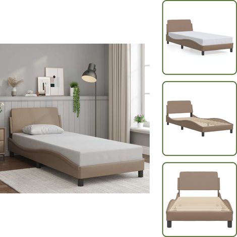 The Living Store Cadre de lit sans matelas cappuccino 90x200 cm similicuir - Cadre De Lit - Lit Double - Lit Capitonné - Lit Design - Literie (1/5)