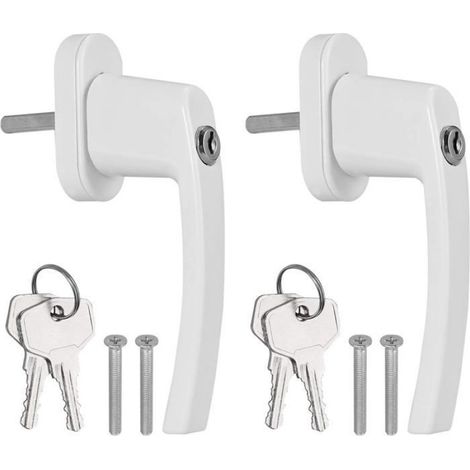 Poignée De Fenêtre Verrouillable À Clé - Aluminium Blanc - Distance Entre Trous 43 Mm - Arbre Carré 7x7x35 Mm - Pour Fenêtres PVC Aluminium Bois - 2 Pièces (1/5)