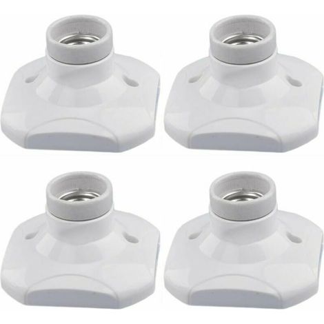 4 Pack E27 LED Bulb Socket, E27 Ceramic Socket and Plastic Base, E27 Wall Socket, White E27 Socket with Ring for Hallway/Ceiling/Balcony Lighting
