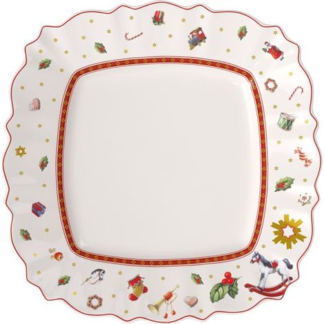 Assiette Plate carrée, 28,5 x 28,5 cm, Porcelaine, Blanc/Rouge