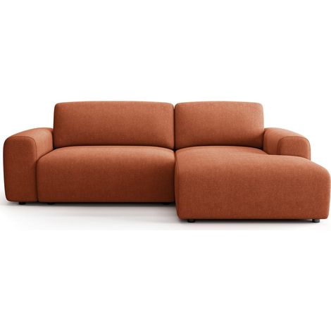 Canapé d'angle réversible convertible 5 places avec coffre de rangement en tissu chenille terracotta - Luno