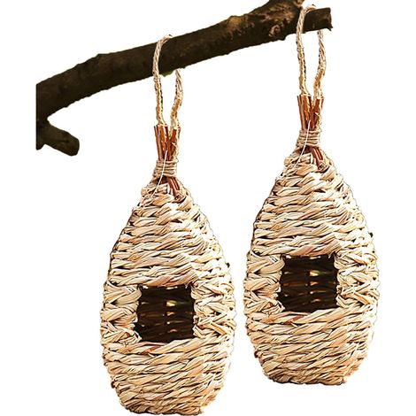 2 PCS Nichoir,Oiseau,Herbe,Tissé,Suspendu,Jardin,Fenêtre,Colibri,Mésange,Décoration (1/5)