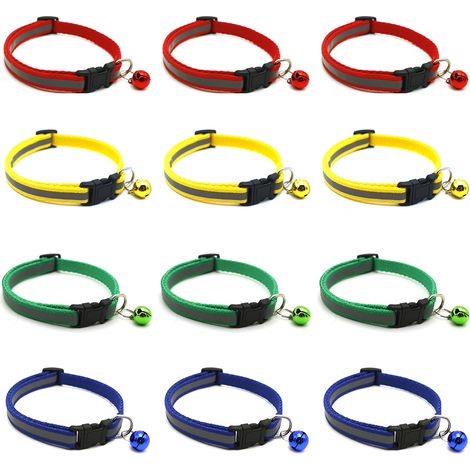 Lot de 12 colliers réfléchissants pour animaux de compagnie : rouge, jaune, vert, bleu, violet, noir, rose, vert clair, rose rouge, bleu ciel, orange et vert fluo.