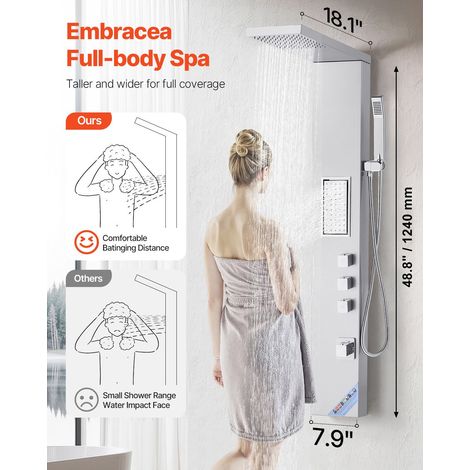 Colonne de douche avec pommeau de douche effet pluie, système de panneau de douchette mural haute pression en acier inox brossé, ro… (1/5)