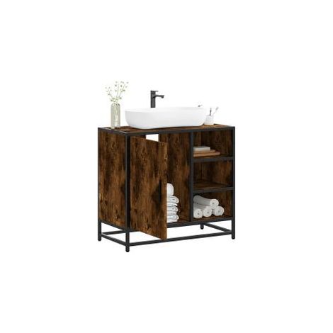 Armoire de lavabo de salle de bain chêne fumé 65x33x60 (1/5)
