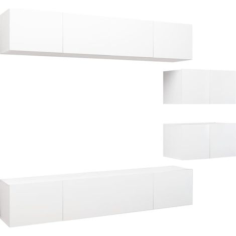 Conjunto de muebles mueble aparador TV televisión salón dormitorio salón 6 piezas madera contrachapada blanco 020024999