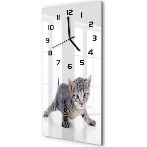 Horloge Murale Verticale en Verre Décoration Salon Moderne et Élégante Petit chat 30x60 cm (1/5)