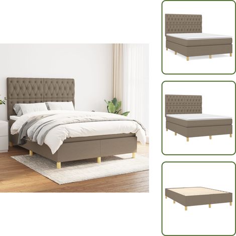 The Living Store Sommier à lattes de lit avec matelas Taupe 140x190 cm Tissu - Matelas à ressorts ensachés