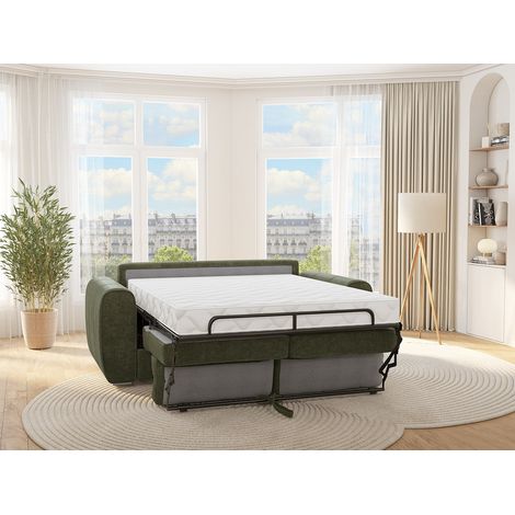 Canapé 3 places convertible express en tissu vert - Couchage 140 cm - Matelas 18 cm - BOLIPO (1/4)
