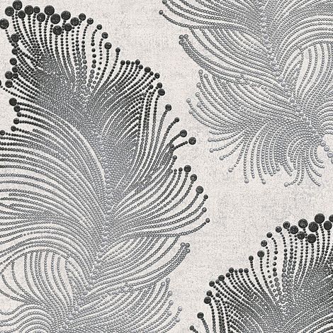 Papier peint couloir & salon | Papier peint rétro plume gris tendance | Tapisserie plume en relief grise & beige chambre - 10,05 x 0,53 m (1/4)