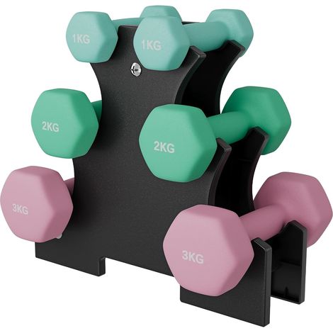 Lot de 6 Haltères Néoprène 1-5 kg, Support Inclus, Antidérapant (1/5)